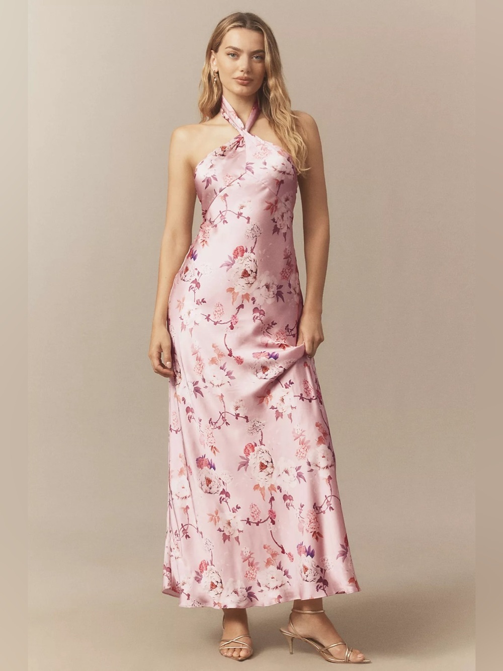 Anthropologie BHLDN Selma Halter-Neck High-Shine Satin Maxi Dress size medium